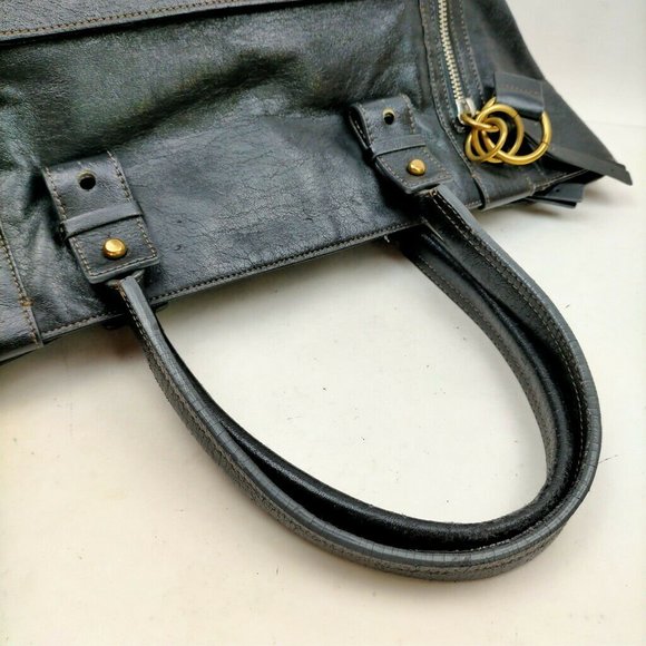 Chloé Eclipse Logo Embellished Tote Black Distressed Leather Shoulder Bag - Picture 3 of 16